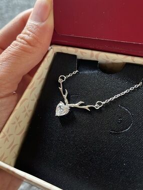Silver antler necklace